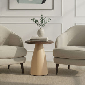 Rowena Interiors Round Mango Wood Accent Table with Ivory Iron Base for Modern and Rustic Interiors Cream and Natural 17.75 inches EC2207MC