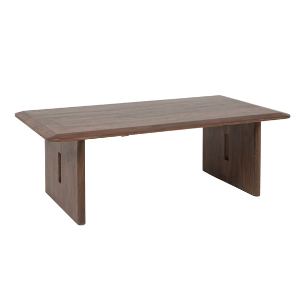 Rowena Interiors Acacia Solid Wood Rectangular Coffee Table with Slab Leg Base for Rustic Living Rooms EC2210