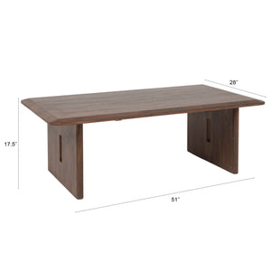 Rowena Interiors Acacia Solid Wood Rectangular Coffee Table with Slab Leg Base for Rustic Living Rooms EC2210