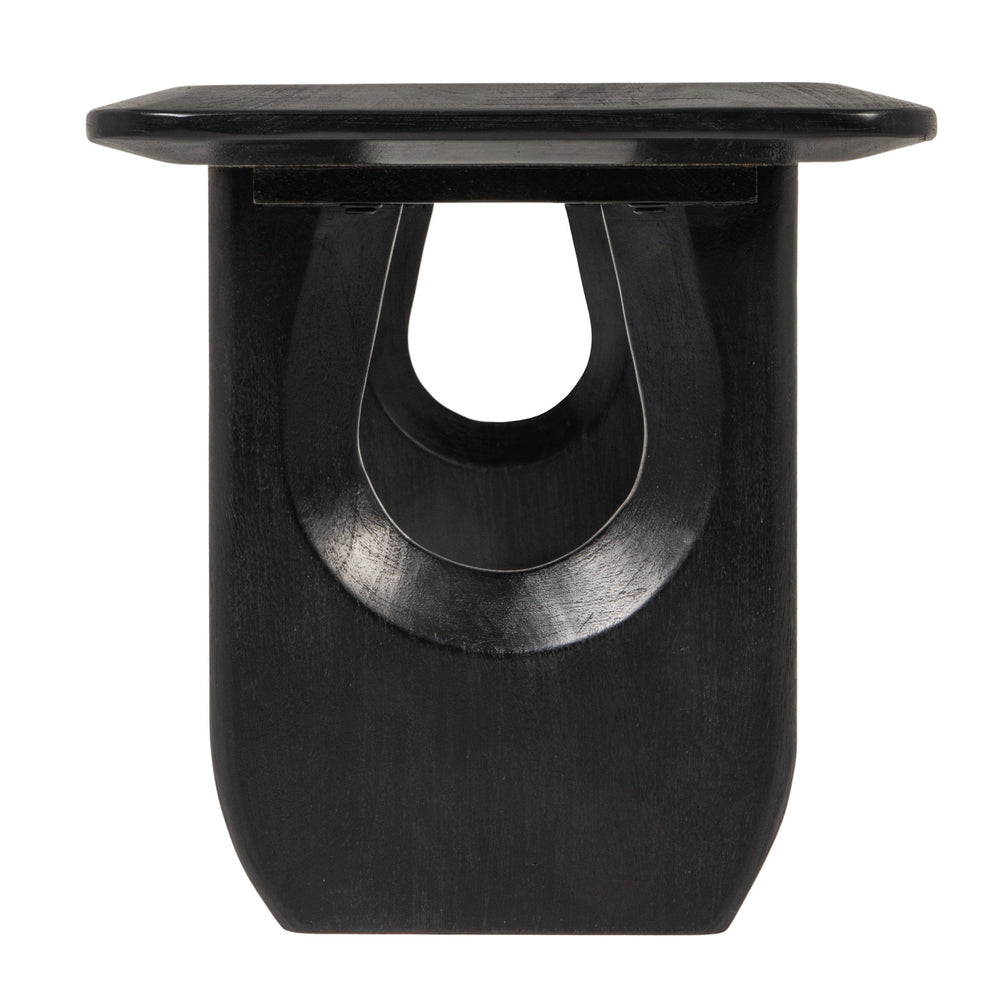 Rowena Interiors Acacia Solid Wood Entryway Bench with Matte Black Finish and Sculptural Inset Legs EC2211