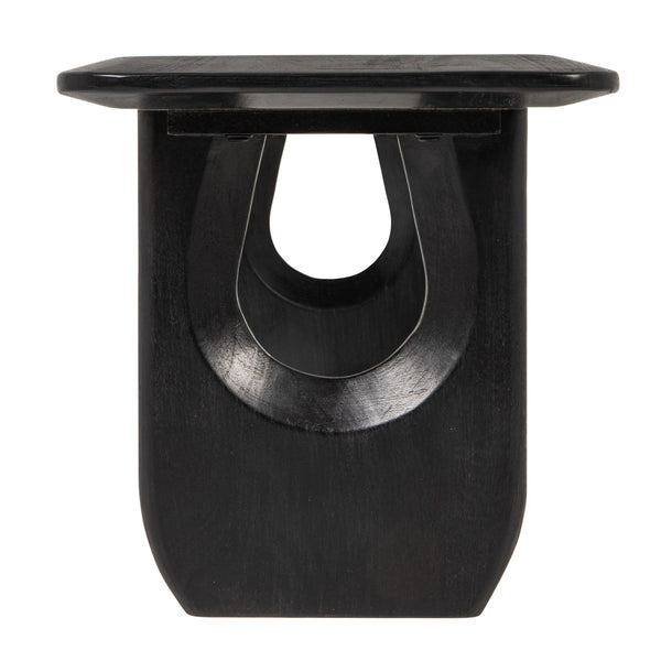 Rowena Interiors Acacia Solid Wood Entryway Bench with Matte Black Finish and Sculptural Inset Legs EC2211