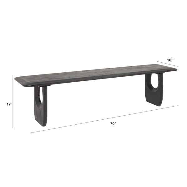 Rowena Interiors Acacia Solid Wood Entryway Bench with Matte Black Finish and Sculptural Inset Legs EC2211