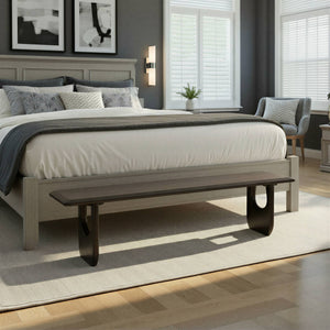 Rowena Interiors Acacia Solid Wood Entryway Bench with Matte Black Finish and Sculptural Inset Legs EC2211