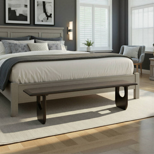 Rowena Interiors Acacia Solid Wood Entryway Bench with Matte Black Finish and Sculptural Inset Legs EC2211