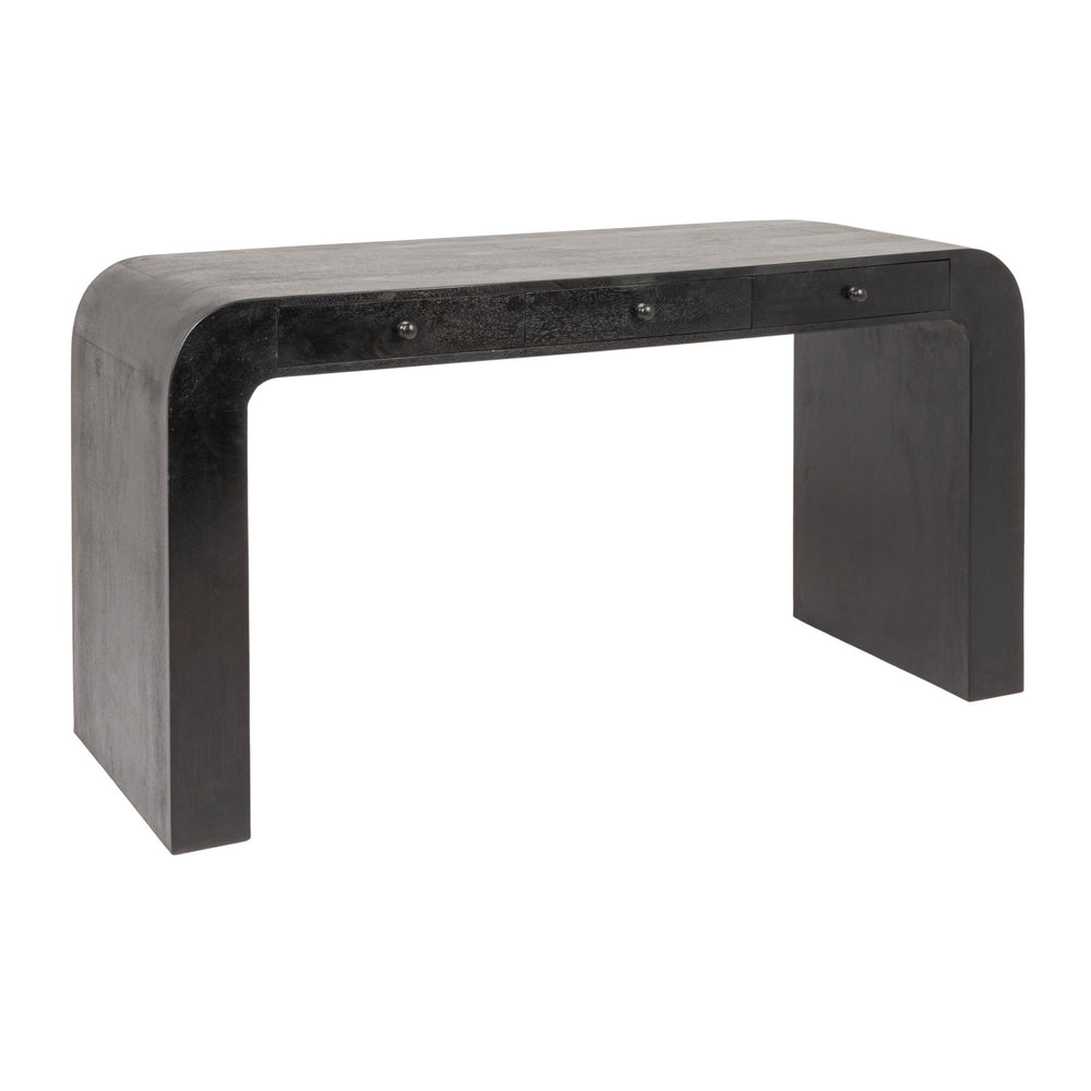 Rowena Interiors Mango Wood Waterfall Desk Solid Grain Sculptural Console for Modern Interiors Black EC2212