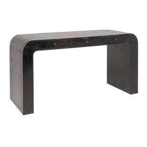 Rowena Interiors Mango Wood Waterfall Desk Solid Grain Sculptural Console for Modern Interiors Black EC2212