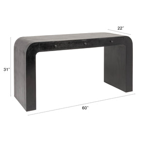 Rowena Interiors Mango Wood Waterfall Desk Solid Grain Sculptural Console for Modern Interiors Black EC2212
