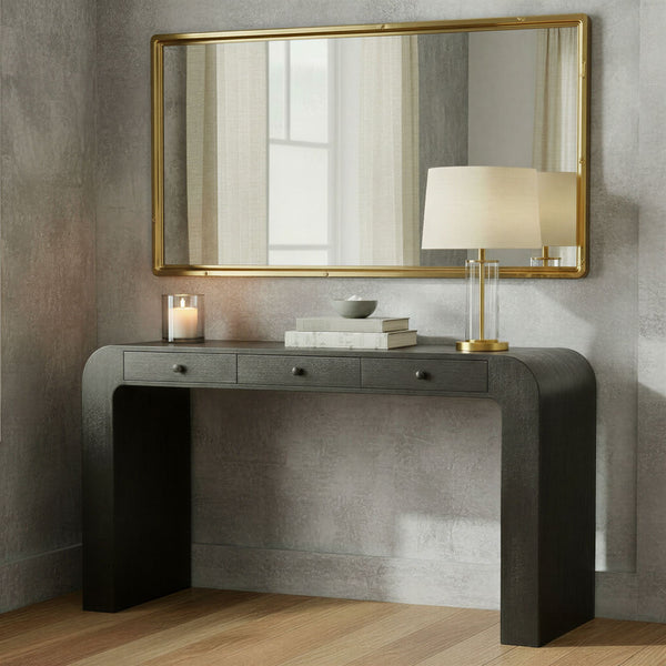 Rowena Interiors Mango Wood Waterfall Desk Solid Grain Sculptural Console for Modern Interiors Black EC2212