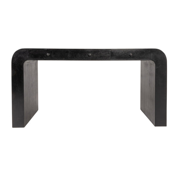 Rowena Interiors Mango Wood Waterfall Desk Solid Grain Sculptural Console for Modern Interiors Black EC2212