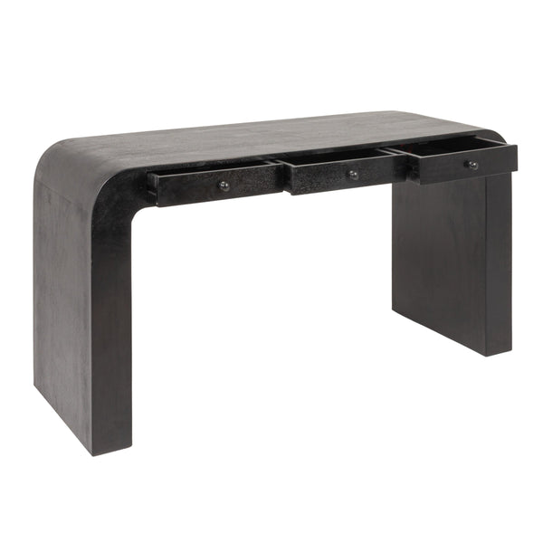 Rowena Interiors Mango Wood Waterfall Desk Solid Grain Sculptural Console for Modern Interiors Black EC2212