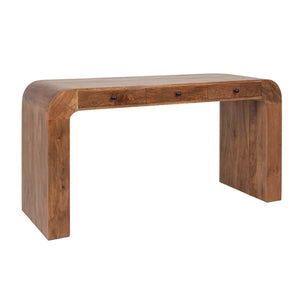 Rowena Interiors Mango Wood Waterfall Desk Solid Grain Sculptural Console for Modern Interiors Walnut EC2213
