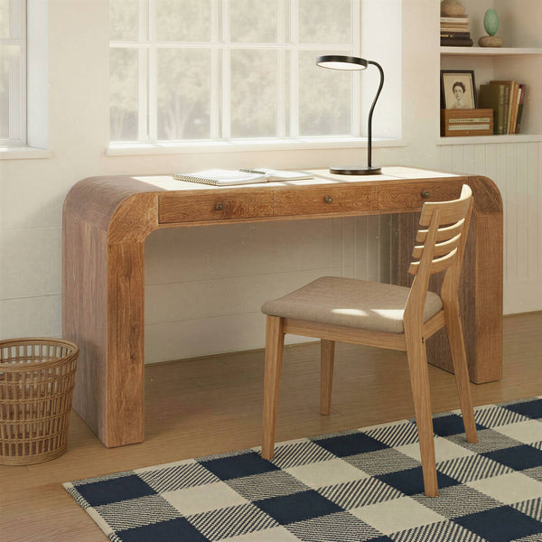 Rowena Interiors Mango Wood Waterfall Desk Solid Grain Sculptural Console for Modern Interiors Walnut EC2213