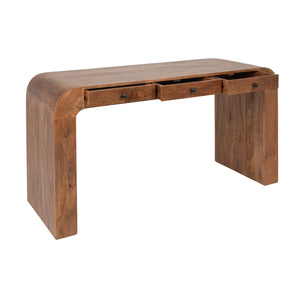Rowena Interiors Mango Wood Waterfall Desk Solid Grain Sculptural Console for Modern Interiors Walnut EC2213