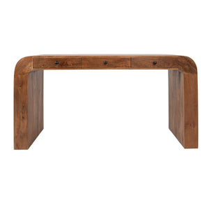 Rowena Interiors Mango Wood Waterfall Desk Solid Grain Sculptural Console for Modern Interiors Walnut EC2213