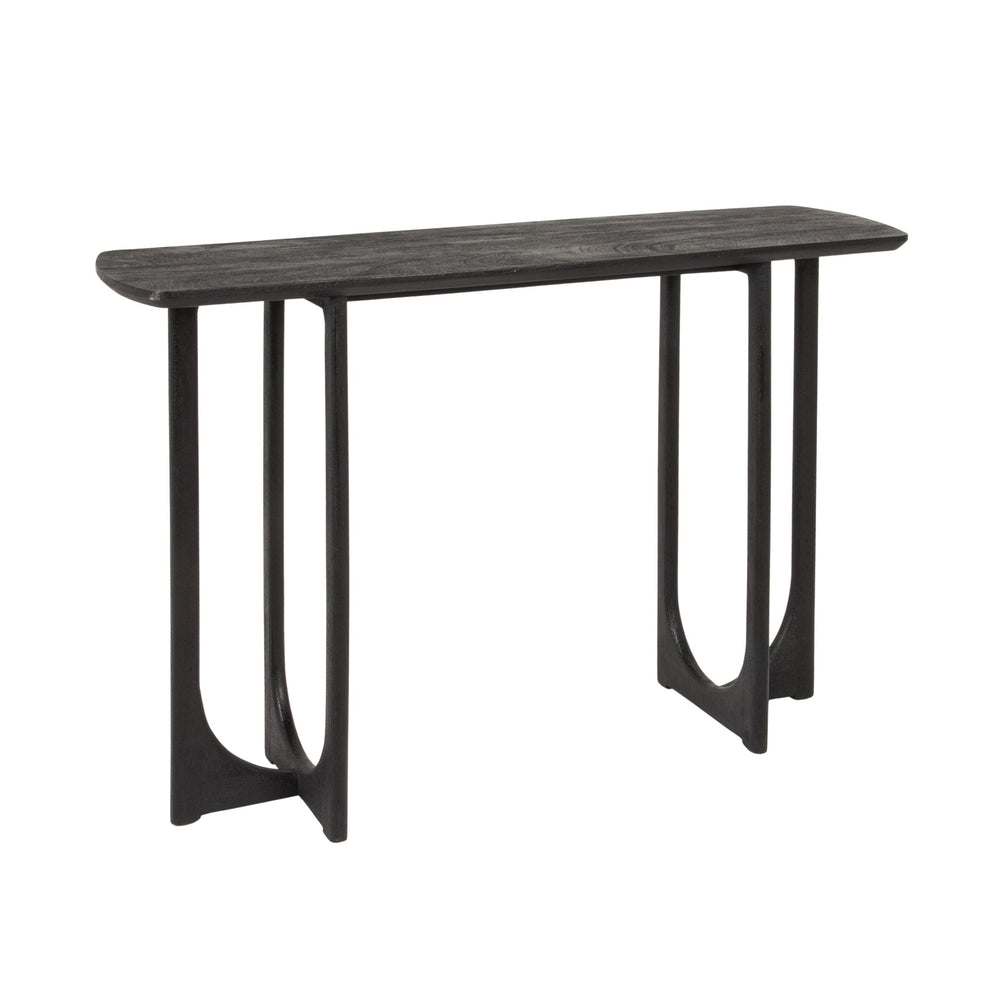 Rowena Interiors Curved-End Solid Mango Wood Console Table Matte Black Sculptural Entryway Accent EC2214