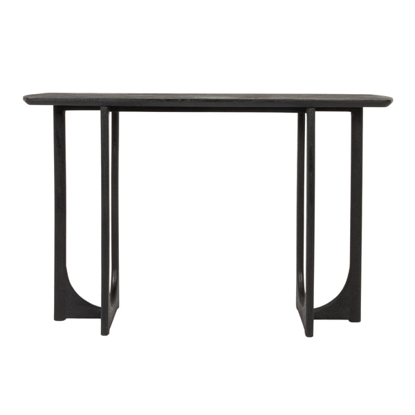 Rowena Interiors Curved-End Solid Mango Wood Console Table Matte Black Sculptural Entryway Accent EC2214