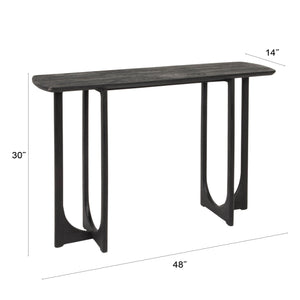 Rowena Interiors Curved-End Solid Mango Wood Console Table Matte Black Sculptural Entryway Accent EC2214