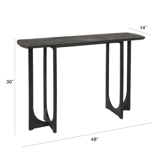 Rowena Interiors Curved-End Solid Mango Wood Console Table Matte Black Sculptural Entryway Accent EC2214