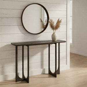 Rowena Interiors Curved-End Solid Mango Wood Console Table Matte Black Sculptural Entryway Accent EC2214