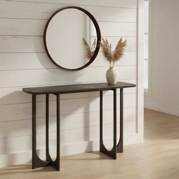 Rowena Interiors Curved-End Solid Mango Wood Console Table Matte Black Sculptural Entryway Accent EC2214