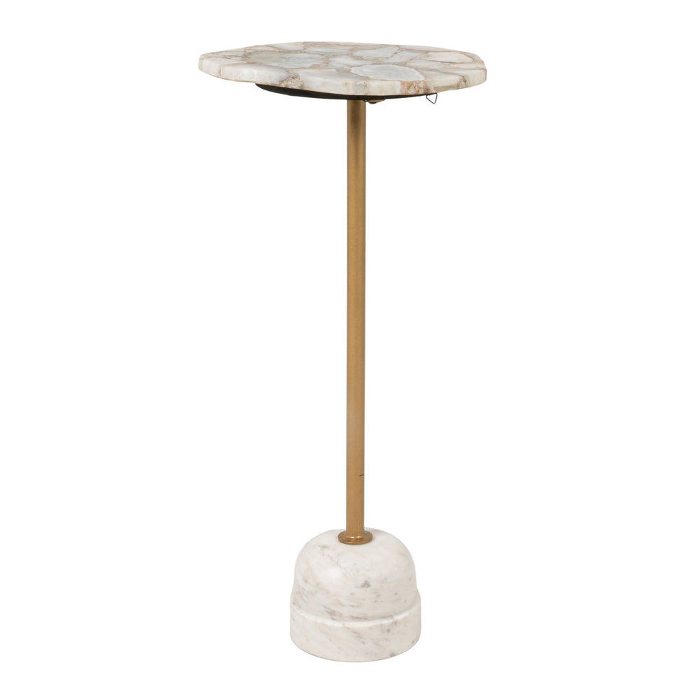 Rowena Interiors Natural Agate Slice Pedestal Drink Table with Brass Post and Marble Base EC2215