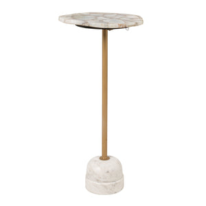 Rowena Interiors Natural Agate Slice Pedestal Drink Table with Brass Post and Marble Base EC2215