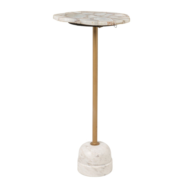 Rowena Interiors Natural Agate Slice Pedestal Drink Table with Brass Post and Marble Base EC2215