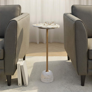 Rowena Interiors Natural Agate Slice Pedestal Drink Table with Brass Post and Marble Base EC2215