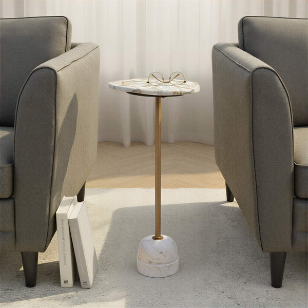 Rowena Interiors Natural Agate Slice Pedestal Drink Table with Brass Post and Marble Base EC2215