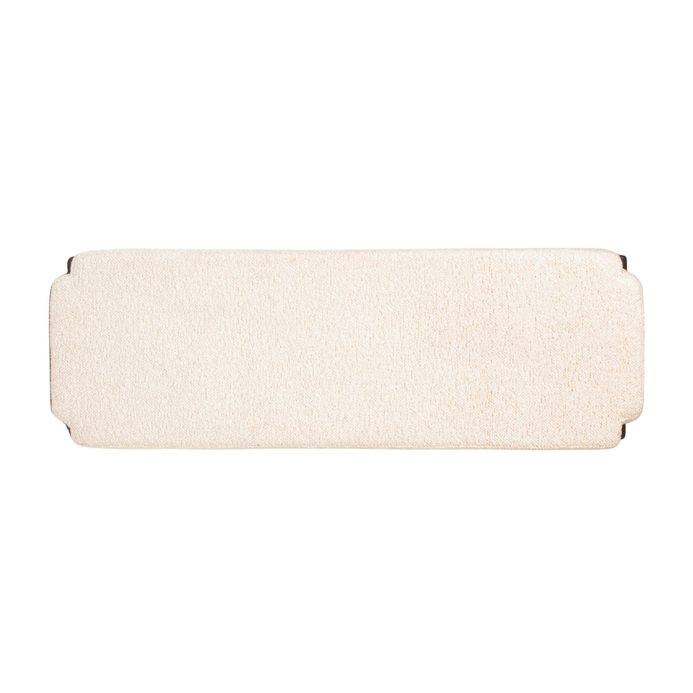 Rowena Interiors Bouclé Cushioned Mango Wood Bench with Slatted Walnut Frame for Bedroom or Entryway EC2216
