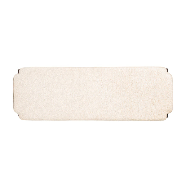 Rowena Interiors Bouclé Cushioned Mango Wood Bench with Slatted Walnut Frame for Bedroom or Entryway EC2216