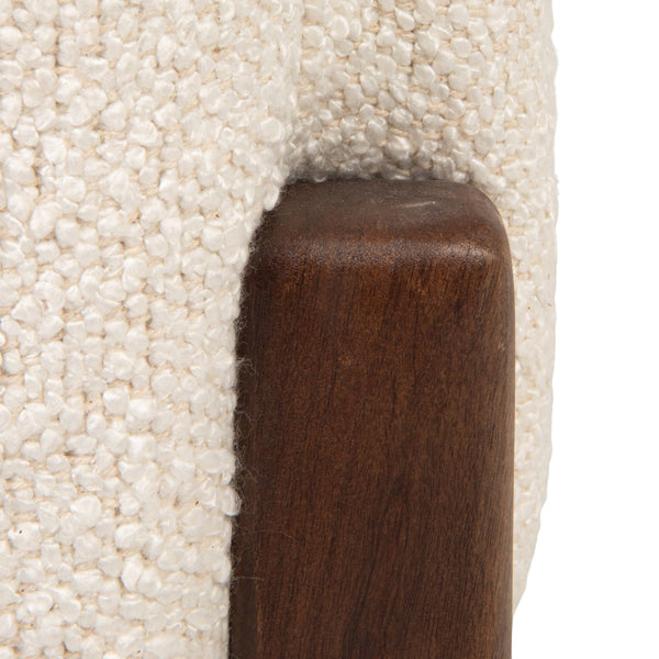 Rowena Interiors Bouclé Cushioned Mango Wood Bench with Slatted Walnut Frame for Bedroom or Entryway EC2216