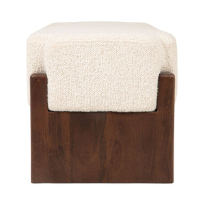 Rowena Interiors Bouclé Cushioned Mango Wood Bench with Slatted Walnut Frame for Bedroom or Entryway EC2216
