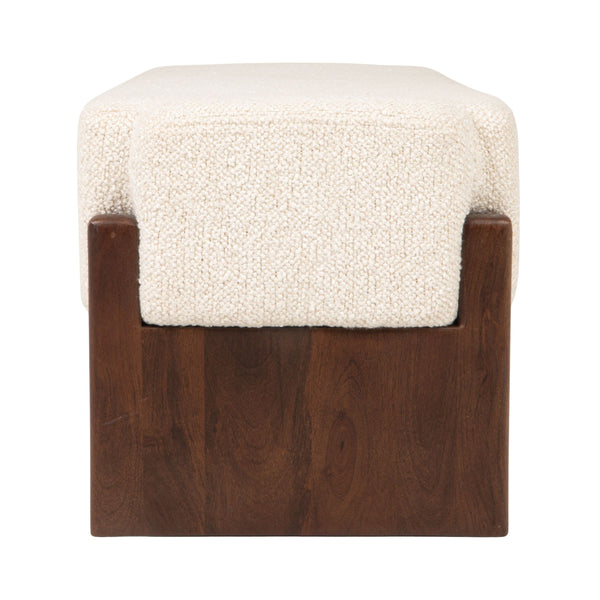Rowena Interiors Bouclé Cushioned Mango Wood Bench with Slatted Walnut Frame for Bedroom or Entryway EC2216