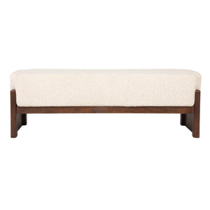 Rowena Interiors Bouclé Cushioned Mango Wood Bench with Slatted Walnut Frame for Bedroom or Entryway EC2216