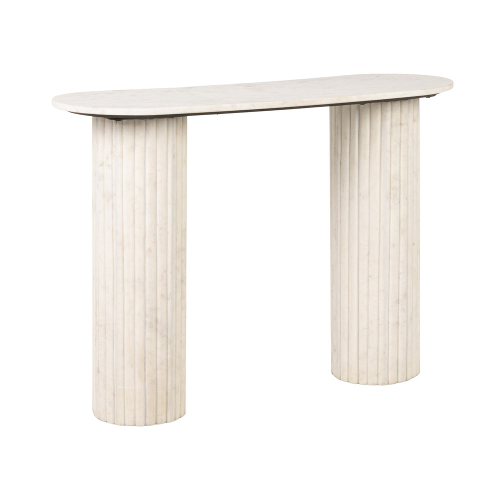 Rowena Interiors Marble Oval Top Console Table with Fluted Column Legs for Entryway or Living Room EC2217MC