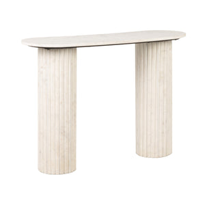Rowena Interiors Marble Oval Top Console Table with Fluted Column Legs for Entryway or Living Room EC2217MC