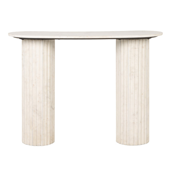 Rowena Interiors Marble Oval Top Console Table with Fluted Column Legs for Entryway or Living Room EC2217MC
