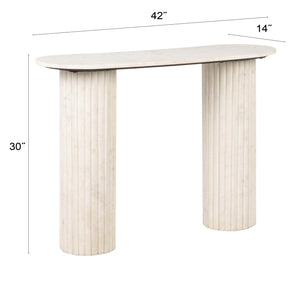 Rowena Interiors Marble Oval Top Console Table with Fluted Column Legs for Entryway or Living Room EC2217MC