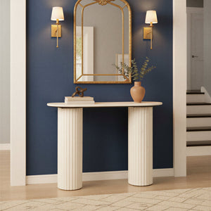 Rowena Interiors Marble Oval Top Console Table with Fluted Column Legs for Entryway or Living Room EC2217MC