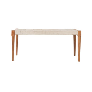 Rowena Interiors Handwoven Cotton Cord Acacia Wood Bench Artisan Checkered Seat Tapered Legs Boho EC2218