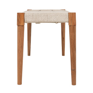 Rowena Interiors Handwoven Cotton Cord Acacia Wood Bench Artisan Checkered Seat Tapered Legs Boho EC2218
