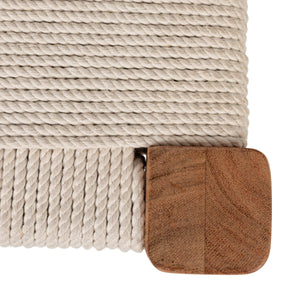 Rowena Interiors Handwoven Cotton Cord Acacia Wood Bench Artisan Checkered Seat Tapered Legs Boho EC2218