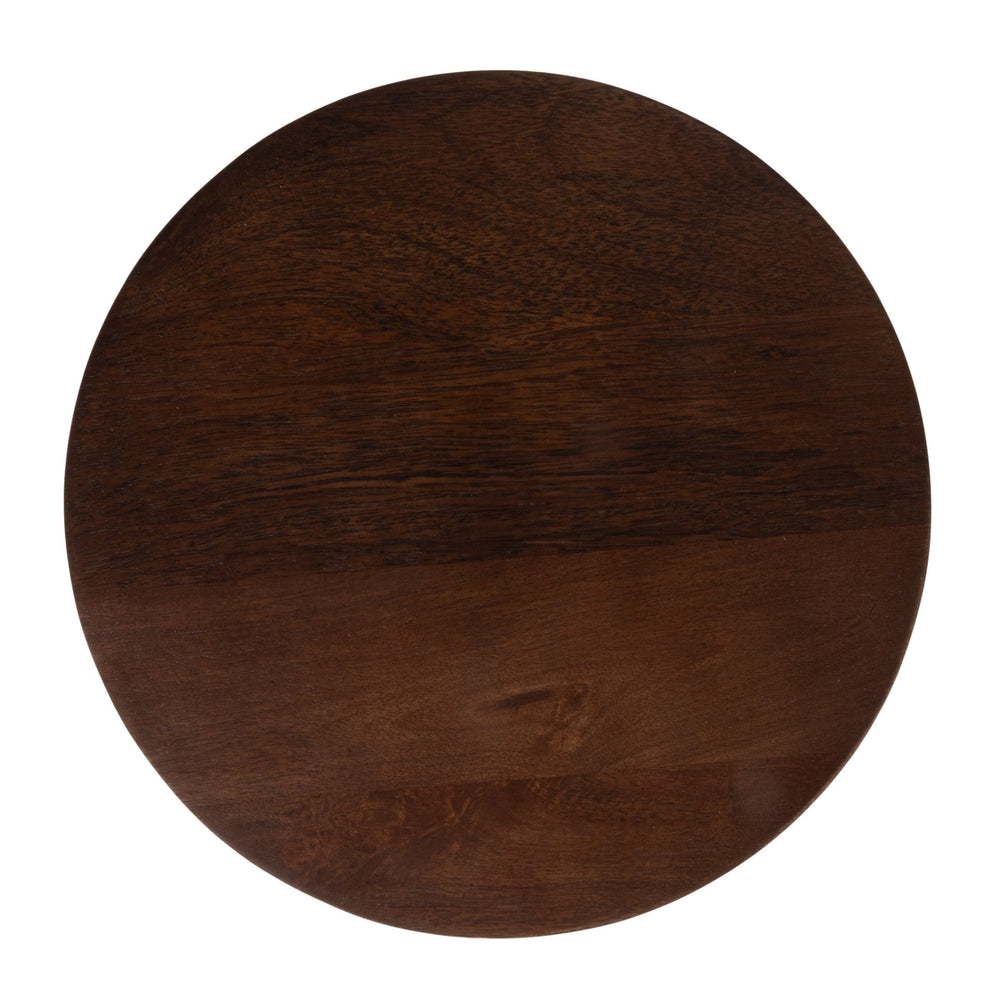Rowena Interiors Stacked Marble Pedestal Drink Table with Mango Wood Top and Brass Accent Post EC2219