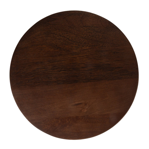 Rowena Interiors Stacked Marble Pedestal Drink Table with Mango Wood Top and Brass Accent Post EC2219