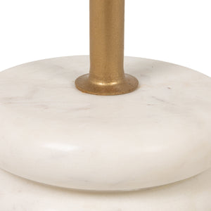 Rowena Interiors Stacked Marble Pedestal Drink Table with Mango Wood Top and Brass Accent Post EC2219