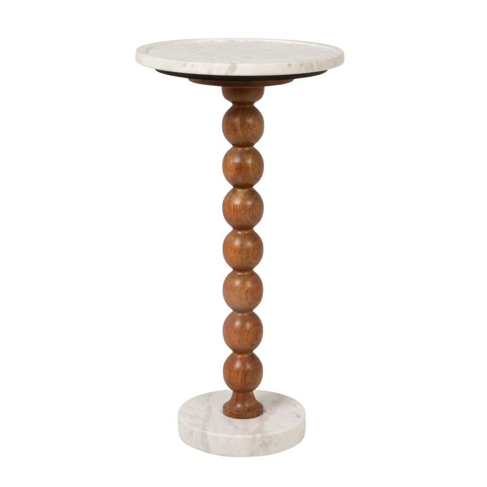 Rowena Interiors Stacked Sphere Mango Wood Pedestal Drink Table with Natural Marble Top and Base EC2220