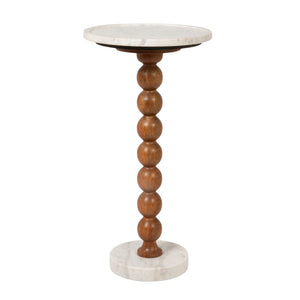 Rowena Interiors Stacked Sphere Mango Wood Pedestal Drink Table with Natural Marble Top and Base EC2220
