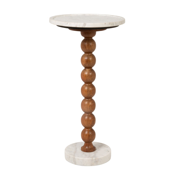Rowena Interiors Stacked Sphere Mango Wood Pedestal Drink Table with Natural Marble Top and Base EC2220