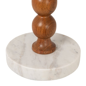 Rowena Interiors Stacked Sphere Mango Wood Pedestal Drink Table with Natural Marble Top and Base EC2220
